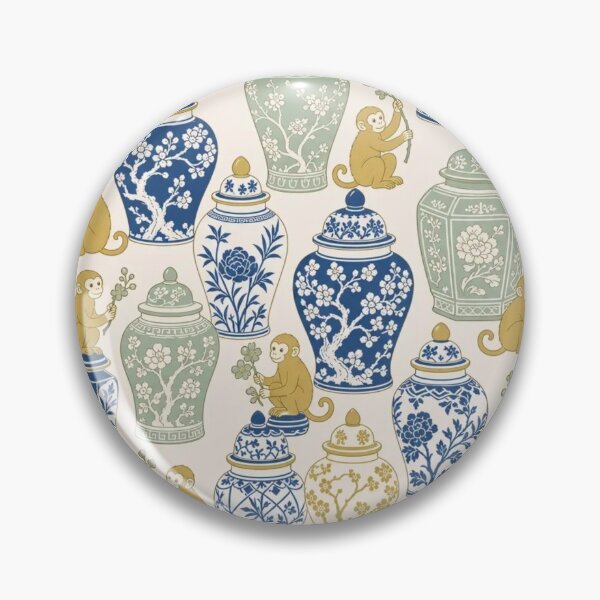 Item preview, Chinoiserie Monkey Ginger Jar Seamless Pattern | Grandmillennial Chinoiserie Decor designed and sold by StickyGuys.