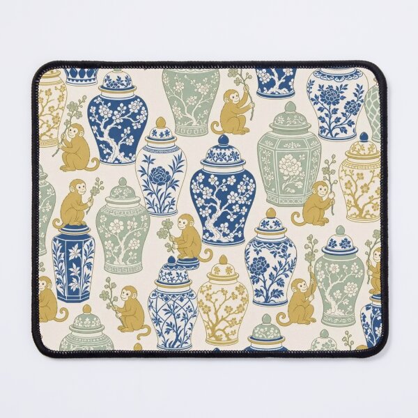 Item preview, Chinoiserie Monkey Ginger Jar Seamless Pattern | Grandmillennial Chinoiserie Decor designed and sold by StickyGuys.