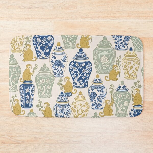 Item preview, Chinoiserie Monkey Ginger Jar Seamless Pattern | Grandmillennial Chinoiserie Decor designed and sold by StickyGuys.