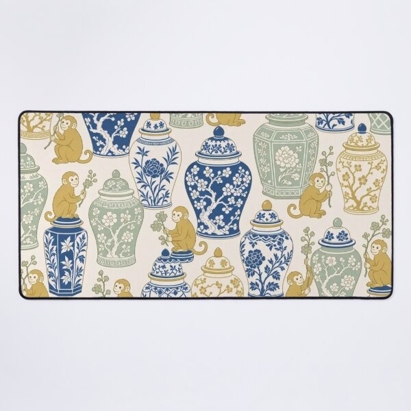 Item preview, Chinoiserie Monkey Ginger Jar Seamless Pattern | Grandmillennial Chinoiserie Decor designed and sold by StickyGuys.