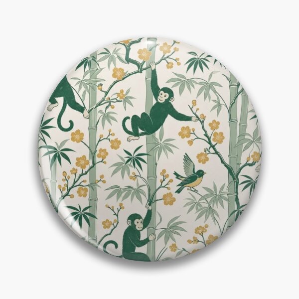 Item preview, Chinoiserie Monkey Bamboo Seamless Pattern | Green Chinoiserie Silk Wallpaper designed and sold by StickyGuys.