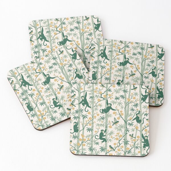 Item preview, Chinoiserie Monkey Bamboo Seamless Pattern | Green Chinoiserie Silk Wallpaper designed and sold by StickyGuys.