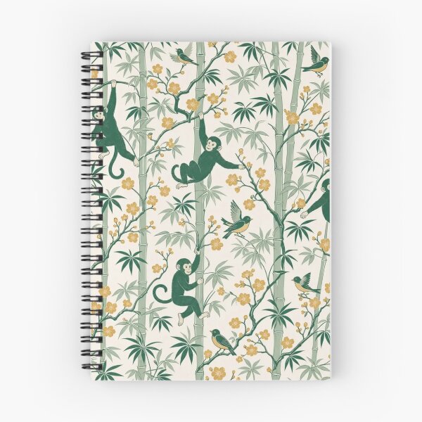 Item preview, Chinoiserie Monkey Bamboo Seamless Pattern | Green Chinoiserie Silk Wallpaper designed and sold by StickyGuys.