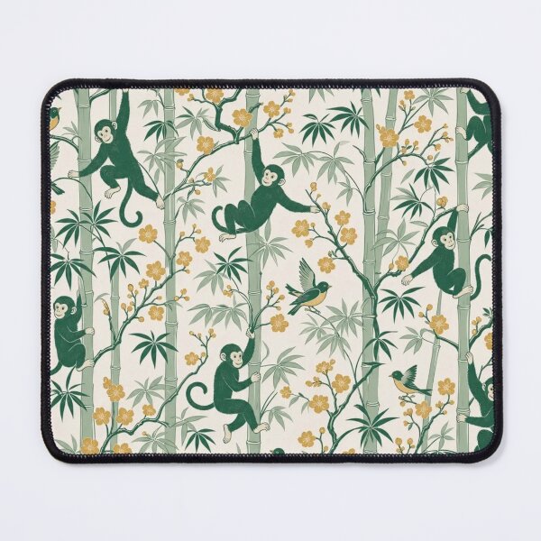 Item preview, Chinoiserie Monkey Bamboo Seamless Pattern | Green Chinoiserie Silk Wallpaper designed and sold by StickyGuys.