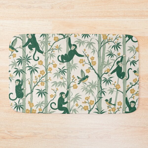 Item preview, Chinoiserie Monkey Bamboo Seamless Pattern | Green Chinoiserie Silk Wallpaper designed and sold by StickyGuys.