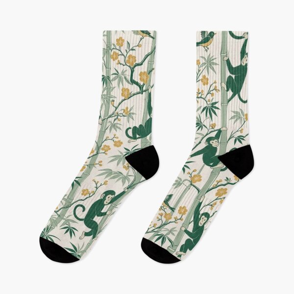 Item preview, Chinoiserie Monkey Bamboo Seamless Pattern | Green Chinoiserie Silk Wallpaper designed and sold by StickyGuys.