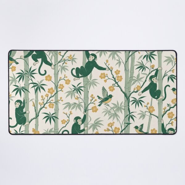 Item preview, Chinoiserie Monkey Bamboo Seamless Pattern | Green Chinoiserie Silk Wallpaper designed and sold by StickyGuys.