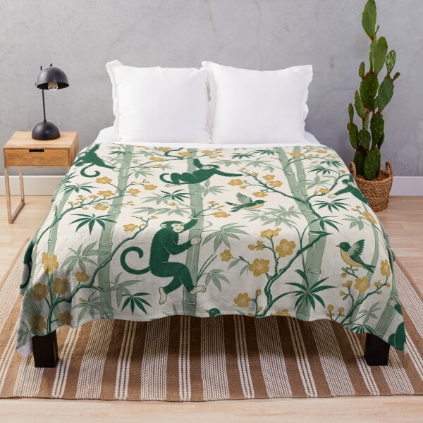 Item preview, Chinoiserie Monkey Bamboo Seamless Pattern | Green Chinoiserie Silk Wallpaper designed and sold by StickyGuys.