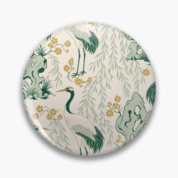 Item preview, Green Chinoiserie Crane Willow Seamless Pattern | Celadon Chinoiserie Wallpaper designed and sold by StickyGuys.
