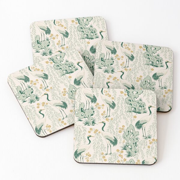 Item preview, Green Chinoiserie Crane Willow Seamless Pattern | Celadon Chinoiserie Wallpaper designed and sold by StickyGuys.