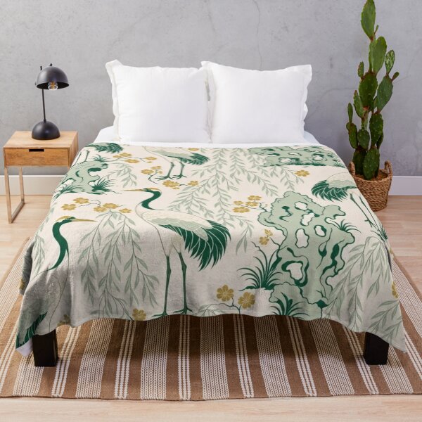 Item preview, Green Chinoiserie Crane Willow Seamless Pattern | Celadon Chinoiserie Wallpaper designed and sold by StickyGuys.