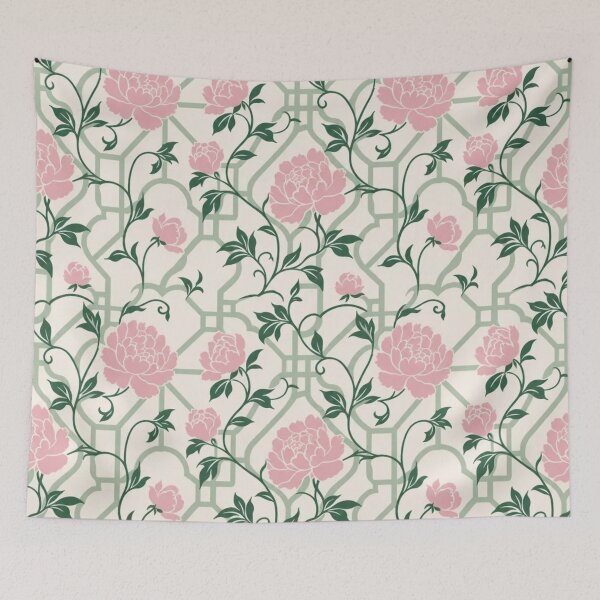 Item preview, Green Chinoiserie Peony Trellis Seamless Pattern | Celadon Floral Chinoiserie designed and sold by StickyGuys.