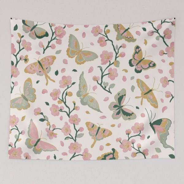 Item preview, Green Chinoiserie Butterfly Blossom Seamless Pattern | Celadon Silk Chinoiserie designed and sold by StickyGuys.