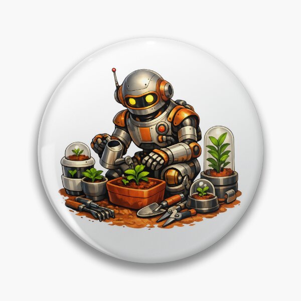Item preview, Retro Sci-Fi Robot Gardener on Mars | Vintage Futuristic Botanical Illustration designed and sold by builtforyou.