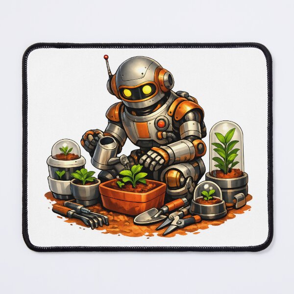 Item preview, Retro Sci-Fi Robot Gardener on Mars | Vintage Futuristic Botanical Illustration designed and sold by builtforyou.