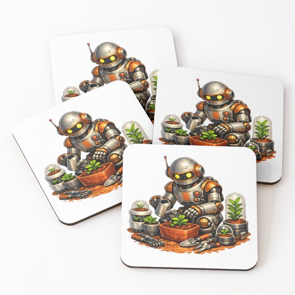 Item preview, Retro Sci-Fi Robot Gardener on Mars | Vintage Futuristic Botanical Illustration designed and sold by builtforyou.