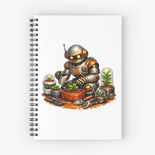 Item preview, Retro Sci-Fi Robot Gardener on Mars | Vintage Futuristic Botanical Illustration designed and sold by builtforyou.