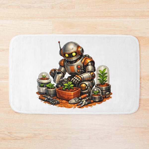 Item preview, Retro Sci-Fi Robot Gardener on Mars | Vintage Futuristic Botanical Illustration designed and sold by builtforyou.