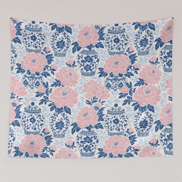 Item preview, Chinoiserie Ginger Jar Peony Seamless Pattern | Blue and White Porcelain Wallpaper designed and sold by StickyGuys.