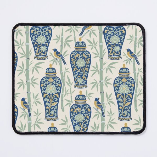 Item preview, Chinoiserie Ginger Jar Bamboo Seamless Pattern | Blue Green Chinoiserie Decor designed and sold by StickyGuys.