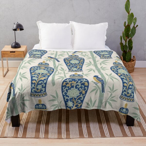 Item preview, Chinoiserie Ginger Jar Bamboo Seamless Pattern | Blue Green Chinoiserie Decor designed and sold by StickyGuys.