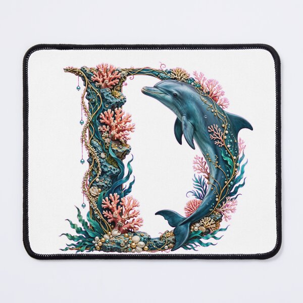 Item preview, Letter D Ocean - Jumping Dolphin and Pink Corals designed and sold by FantasyPearl.