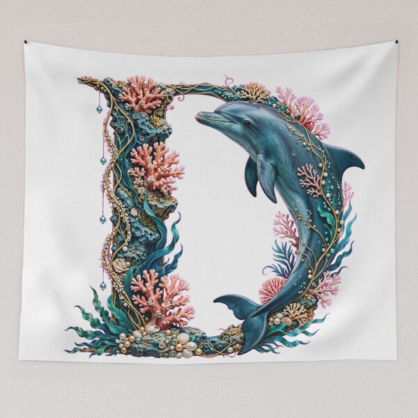 Item preview, Letter D Ocean - Jumping Dolphin and Pink Corals designed and sold by FantasyPearl.