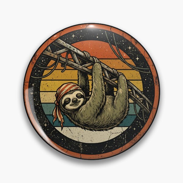 Item preview, Retro Space Pirate Sloth Lookout Vintage Badge designed and sold by DuckOddity.