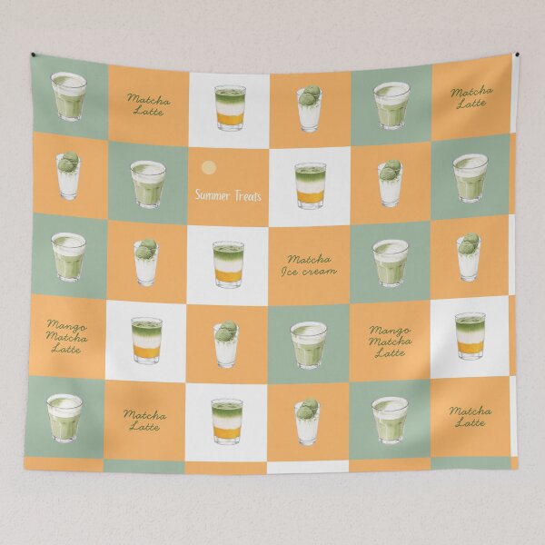 Item preview, Matcha Summer Treats Pattern – Cute Matcha-themed Drink Grid designed and sold by NNhu.