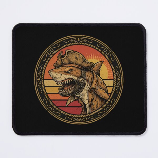 Item preview, Retro Cyber Pirate Captain Shark Vintage Badge designed and sold by DuckOddity.