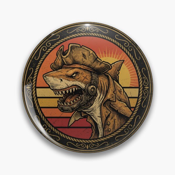 Item preview, Retro Cyber Pirate Captain Shark Vintage Badge designed and sold by DuckOddity.