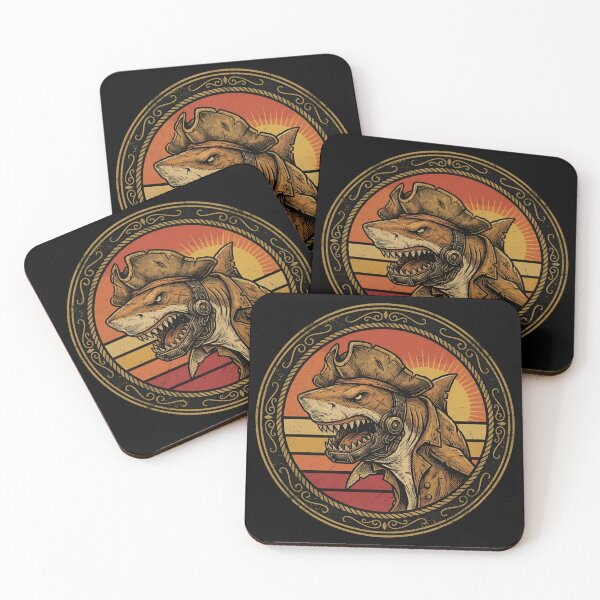 Item preview, Retro Cyber Pirate Captain Shark Vintage Badge designed and sold by DuckOddity.