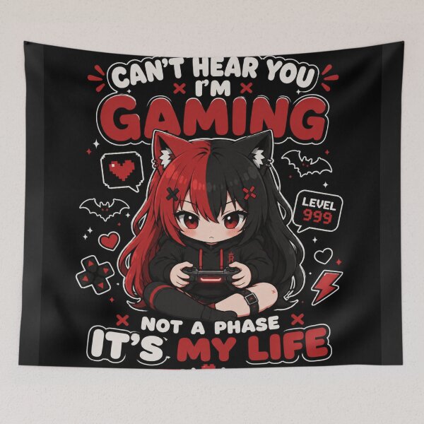 Item preview, Can’t Hear You I’m Gaming – Cute Gothic Anime Gamer Girl designed and sold by Revyra Design .