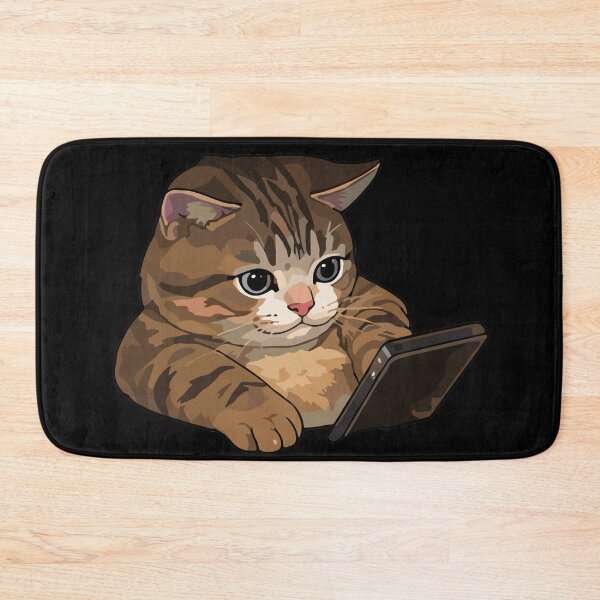 Item preview, Tabby Cat Scrolling Phone - Cute Cat Using Smartphone Meme Art designed and sold by arfindo-indra.