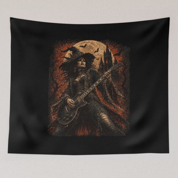 Item preview, Witch Playing Electric Guitar Full Moon Halloween designed and sold by snowry.