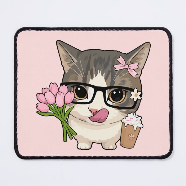 Item preview, Cute Cat with Tulip Bouquet and Coffee - Adorable Feline Spring Art designed and sold by arfindo-indra.