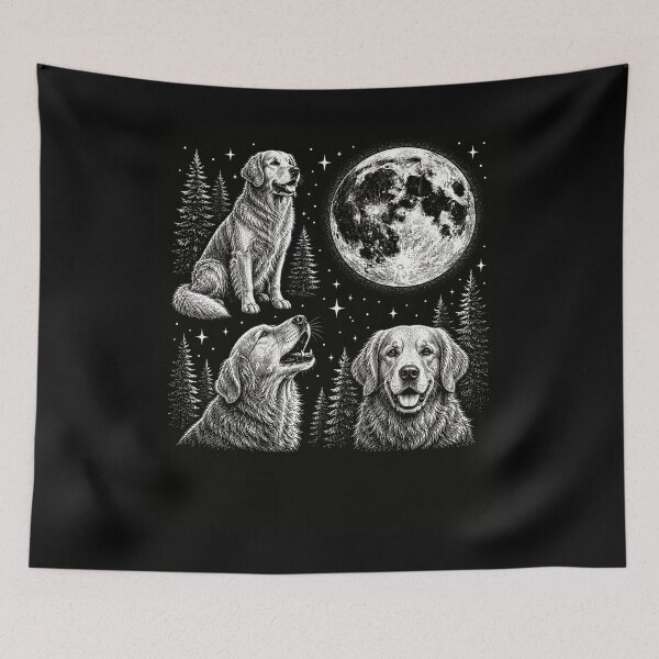 Item preview, Retriever Dog Moon Forest Stars Line Art designed and sold by snowry.