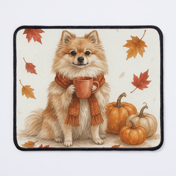 Item preview, Cozy Pomeranian with Pumpkins and Autumn Leaves designed and sold by EwanMercer.