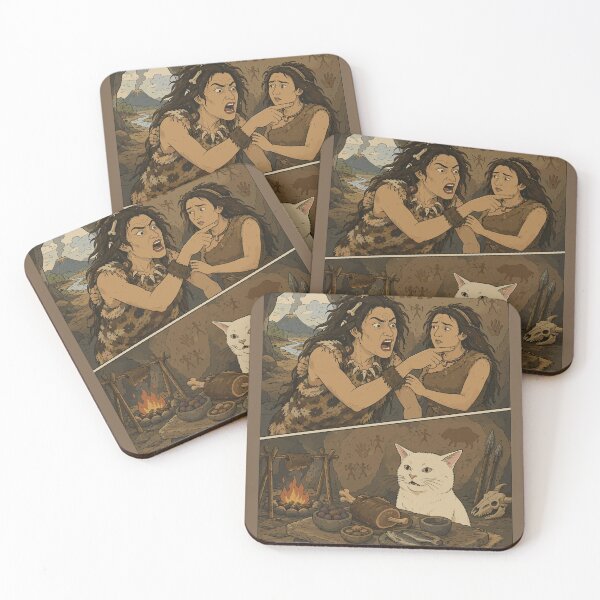 Item preview, Caveman Woman Yelling at Cat Meme - Prehistoric Stone Age Art designed and sold by arfindo-indra.
