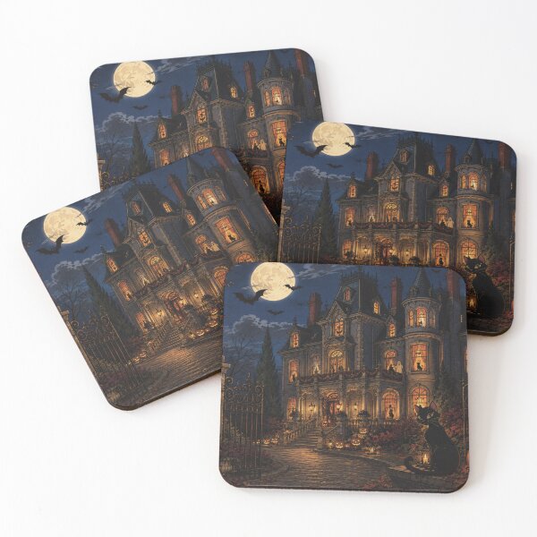 Item preview, Victorian Gothic Halloween Haunted House Black Cat designed and sold by CaseyMichelleArt.