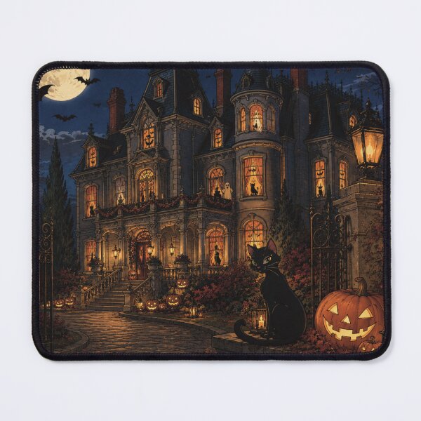 Item preview, Victorian Gothic Halloween Haunted House Black Cat designed and sold by CaseyMichelleArt.