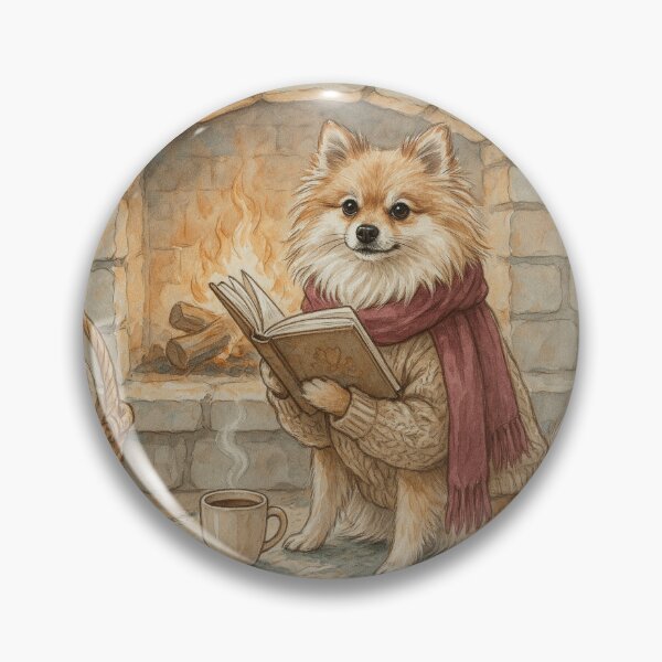 Item preview, Cozy Pomeranian Reading by the Fireplace designed and sold by EwanMercer.