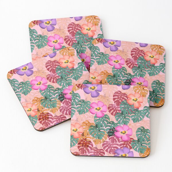 Item preview, Tropical floral pattern pink background  designed and sold by tornasolhaze.