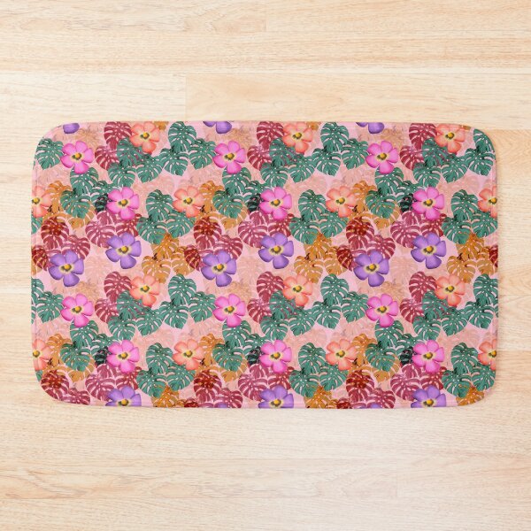 Item preview, Tropical floral pattern pink background  designed and sold by tornasolhaze.