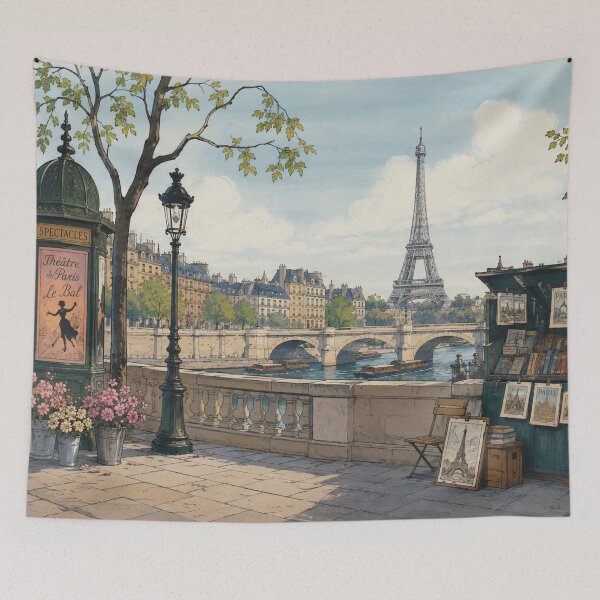 Item preview, Paris Bookstall & Eiffel Tower – Romantic Parisian Riverside designed and sold by CaseyMichelleArt.