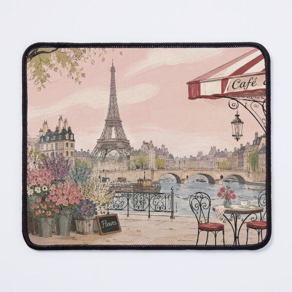 Item preview, Paris Café by the Seine – Romantic Eiffel Tower Floral Cityscape designed and sold by CaseyMichelleArt.