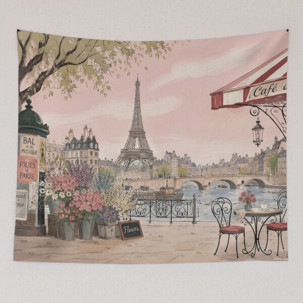 Item preview, Paris Café by the Seine – Romantic Eiffel Tower Floral Cityscape designed and sold by CaseyMichelleArt.