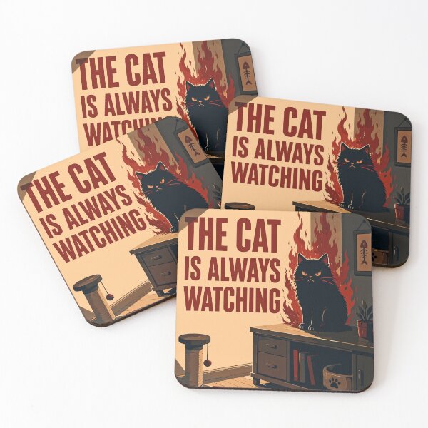 Item preview, The Cat Is Always Watching - Funny Black Cat Fire Poster Art designed and sold by arfindo-indra.