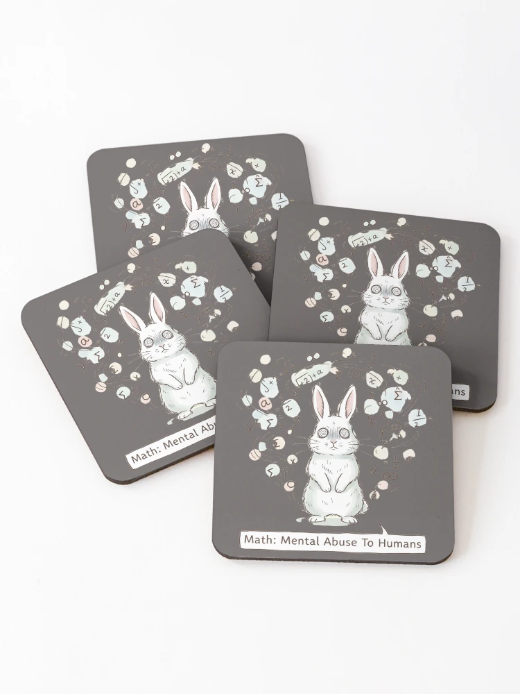 Thumbnail 1 of 5, Coasters (Set of 4), Math Mental Abuse – Funny Math Student Rabbit Design designed and sold by ManggaeJM.