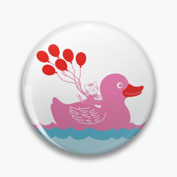 Item preview, Cute Cat Riding Pink Duck with Red Balloons. designed and sold by EunsooLee.